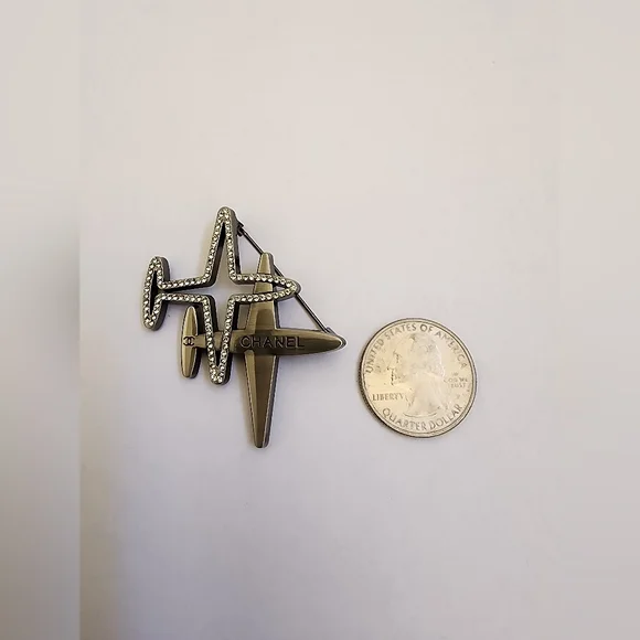 Chanel Silver-toned Airplane Brooch with Rhinestone Embelishments - Picture 4 of 4